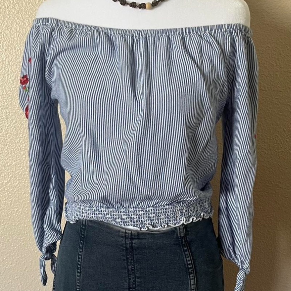 Hollister Blue Striped Off-Shoulder Blouse